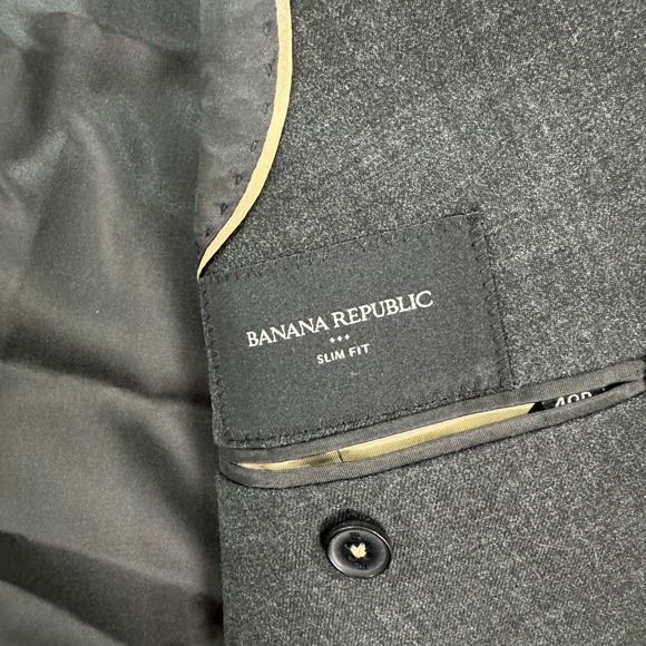 NEW Banana Republic Mens 40R Slim Fit Double Breasted Charcoal Gray Blazer Flex - Picture 6 of 13